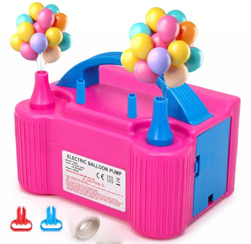 Electric Balloon Pump, Dual Nozzle Balloon Inflator with Auto & Continuous Modes, 600W Balloon Air Pump for Latex Balloons, Fast Balloon Pump for Birthday, Wedding, Baby Shower & Party Decorations