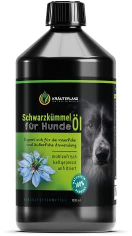 Kräuterland - Schwarzkümmelöl für Hunde 1000ml - 100% rein, ungefiltert, kaltgepresst - mühlenfrisch direkt vom Hersteller - Fütterung & Fellpflege