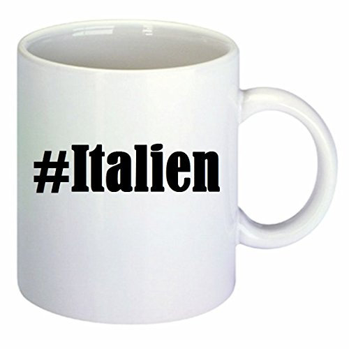 Kaffeetasse #Italien Hashtag Raute Keramik Höhe 9,5cm ? 8cm in Weiß