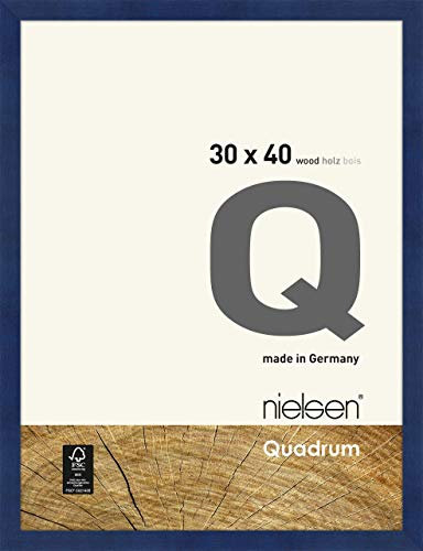 nielsen Bilderrahmen, 30 x 40 cm, Holz, Blau, Fotorahmen zum Aufhängen im Hoch- & Querformat, Echtglas, Quadrum