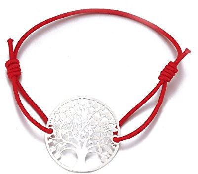 Albero Della Vita Bracciale per Donna, Bracciale Strand Charm Bracciale Friendship Bracciale Bracciale oro argento (Argento placcato con corda rossa)