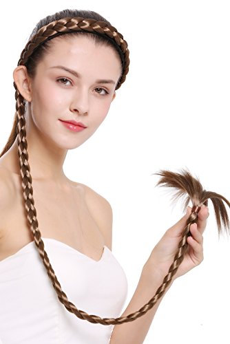WIG ME UP - N1038-12 Haarteil Zopf an Haarreif geflochten super lang Tracht braun hellbraun 95 cm