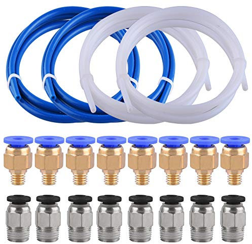 SIQUK 4 Stück Teflon Schlauch PTFE Schlauch (1 Meter) mit 8 Stück PC4-M6 Fittings und 8 Stück PC4-M10 Stecker, gerade, pneumatischer PTFE Rohrsteckverbinder für 3D Drucker 1.75mm Filament