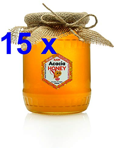 RAW HONEY | 16,5 kg | Acacia Honey in glass jars | 15 x 1,1kg | Fresh | Absolutely Pure, Raw, Natural, Unpasteurized | Made By Bees |