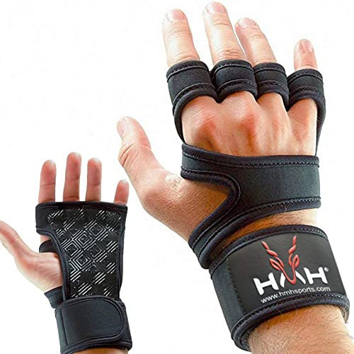 HMH Sports Guantes de gimnasio para levantamiento de pesas para hombres y mujeres, con soporte de muñeca, acolchados, extra agarre, protección de la palma, guantes de entrenamiento, para colgar,