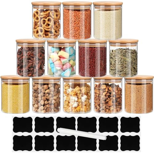 Vorratsdosen 12er Set Vorratsdosen Glas Gewürzgläser Luftdicht Glasbehälter aus Glasdose Mit Deckel Set Vorratsdosenset Glas Aufbewahrung Küche Tee Gewürzgläser 12 x 200ml (12 Stück 200ml)