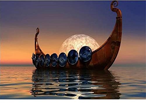 DIY 5D Diamant Painting Bilder Wikinger Schiff Vollbohrer Diamond Painting Kit für Erwachsene,Kristall Strass Stickerei Kreuzstich Mosaik Gemälde KunstHandwerk für Home Wand Dekoration 40x50cm/16x20in