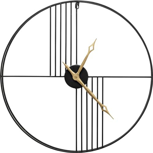 Kare Design Wanduhr Strings, Schwarz/Gold, 60cm Durchmesser, Uhr, rund, Quarzuhrwerk, Stahlgestell, Aluminium Zeiger, Batterie Nicht inklusive