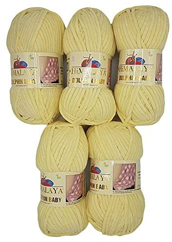 5 x 100 Gramm Himalaya Dolphin Strickwolle, Babywolle , 500 Gramm Wolle Super Bulky (hell gelb 80302)