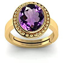 Akshita gems Gemorio Amethyst Katela 7,25 Ratti 6,00 Karat Panchdhatu Verstellbarer Ring für Herren, Vergoldeter Amethyst-Ring, herzförmiger Ring, Amethyst