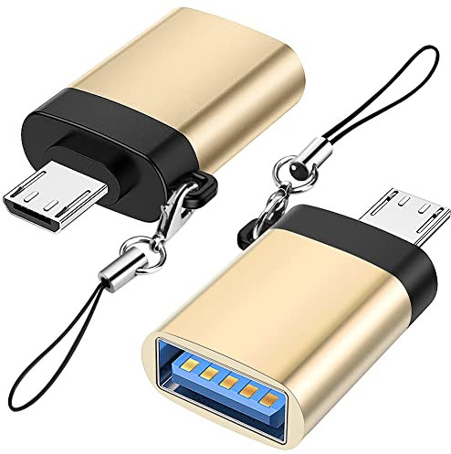 Seminer Micro USB auf USB 3.0 Adapter (2er Pack) mit Lanyard, Micro USB Stecker auf USB-A Buchse OTG Adapter Kompatibel mit Samsung S7 S6, OTG Micro Devices, Flash Drive, Tastatur (Gold)