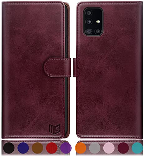 SUANPOT [RFID Schutz für Samsung Galaxy A51 4G hülle PU Leder handyhülle Lederhülle klapphülle Kartenfach Flip Phone Case Cover für Samsung A51 4G Handy hülle Phone case Cover Rotwein