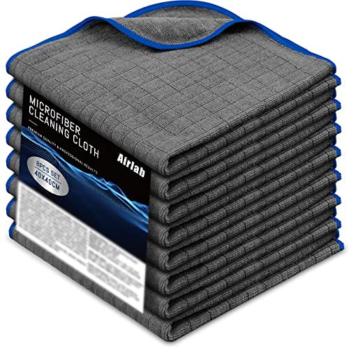 Airlab 8X Panno Microfibra Asciugatura Auto Moto Professionale 40x40CM, Asciugamani Assorbenti Senza Aloni Rapido Lavaggio Catturapolvere Lucidatura Auto Moto, Panni Stracci Pulizia Vetri Cucina Bagno