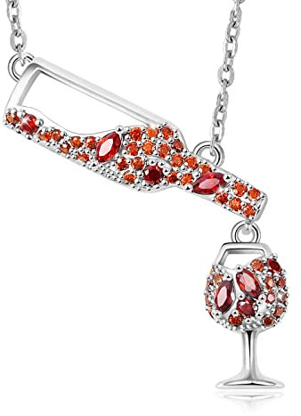 GNOCE Bottiglia di Vino Versare Tazza di Vetro Collana di Rame Intarsiato con Gemme Arancioni Per Le Ragazze Adolescenti Sposa Gioielli Delle Donne di San Valentino Regalo di Giorno delle Donne
