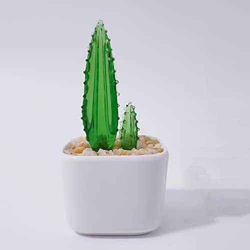 DECRZPB Farbige Glasurkunst grüner Kaktus Kristallglasfigur handgefertigt mundgeblasenes Glas Geschenk für Geburtstag Heimdekoration Tischdekoration