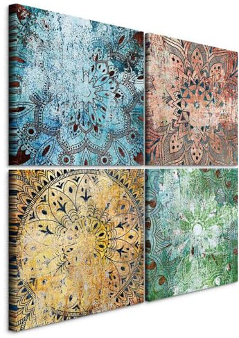 murando - Wandbilder Mandala 80x80 cm 4 Teilig je 40x40 Vlies Leinwandbild Kunstdruck modern Wanbilder XXL Wanddekoration Design Wand Bild - Abstrakt Orientalich Boho Ornament bunt