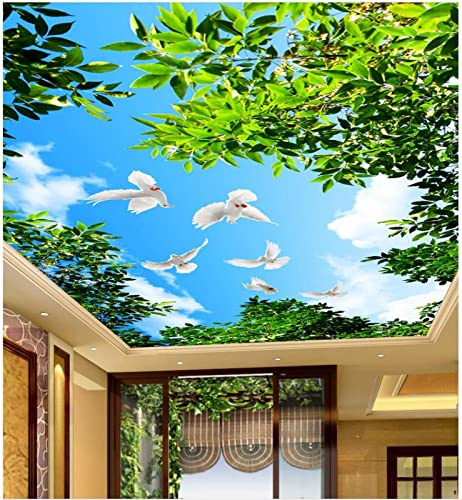 SHINERING Baum Blauer Himmel Wolken Tauben Wohnzimmer Deckentapete 3D Stereoskopische Vliestapete Decke Heimdekoration 200 cm (L) × 140 cm (H)