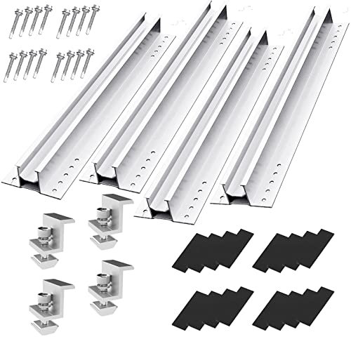 4 Pièces Ensemble de Rails Montage de Support Module Solaire PV, Rail de Montage en Aaluminium Modules Solaires Rail de Montage de Panneau Support de Toit pour Camping-cars Caravanes Yacht (400mm)