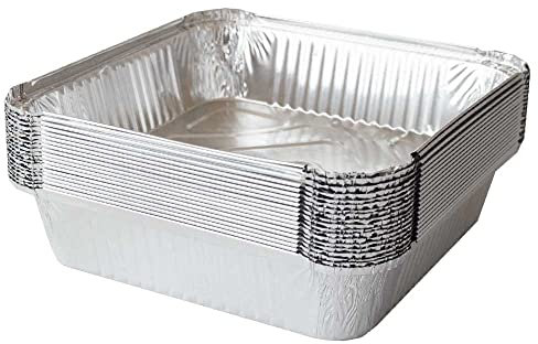 CafeTEq 50 Large Aluminium Foil Trays Food Large Container with lids Oven BBQ Takeaway Roasting Freezing Storing (No 9) 9 x 9 x 2 (50)