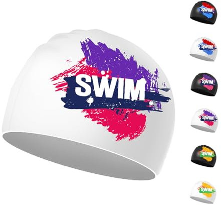 Badekappe Kinder 6-14 Jahre - Schwimmkappe Bademütze Kinder Jungen Mädchen Silikon & Wasserdicht (Weiß, Lila+Rosa)