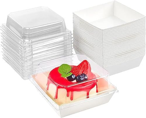 LATERN 50 Piezas Cajas para Rebanadas de Pastel con Tapas Transparentes, 12CM Papel a Prueba de Aceite Cajas de Postres Cupcakes Cajas para Llevar para Galletas Sándwich Macarrón Panadería (Blanco)