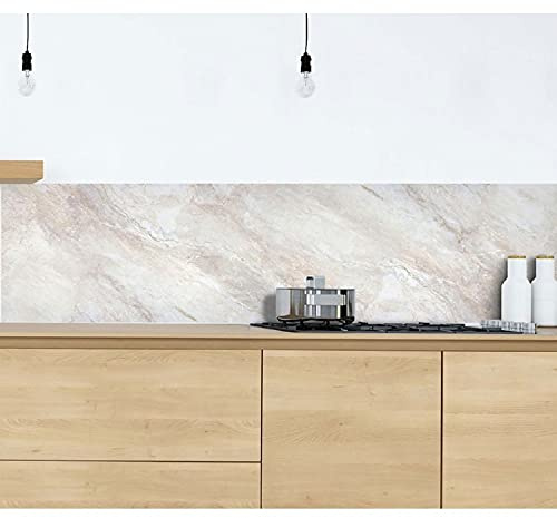 Deco Italia Paraschizzi Adesivo Marmo Beige per Retro fornelli Cucina, Pannello Schienale ignifugo Autoadesivo | 180 x 45 cm