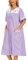 YOZLY Hauskleid Damen bestickt Hausmantel Kurzarm Staubwedel Robe mit Fronttaschen, Plaid lila, Mittel