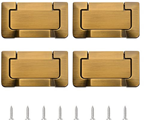 MOROBOR 4pcs European Style Flush Ring Pulls, Zinc Alloy Tatami Hidden Door knob, 2.9 Inch Brass Cabinet Handles with Screws, for Cupboard Drawer Wardrobe