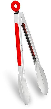 WINPOST Pince de cuisine en acier inoxydable de 21 cm, poignée antidérapante résistante à la chaleur – Idéale pour cuisiner, salade, grillades et barbecue (21 cm, rouge)