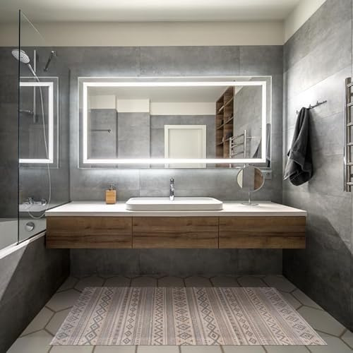 STOR PLANET | Tapis Bambou Cool, Tapis Naturel pour Salon, Chambre, Souris, Salle de Bain, Tapis Paillasson Intérieur. Tapis Long, Grand Format Jusqu'au 240cm | Ethnic Blanc, 80x150cm