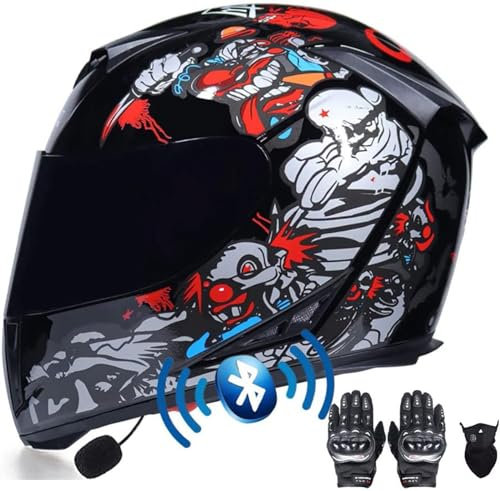 Motorrad-Integralhelm, Bluetooth, Modulare, Hochklappbare Motorradhelme Mit Doppelvisier, ECE-Zugelassener Streetbike-Racing-Sturzhelm Für Männer Und Frauen B,M/{57~58cm}