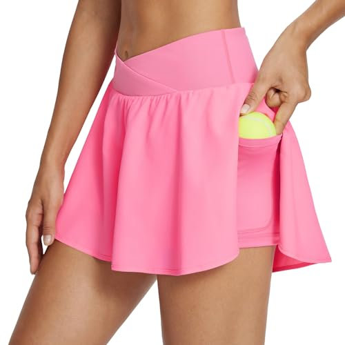 baleaf Short d'entraînement 2 en 1 pour femme avec poches, style athlétique, yoga, course à pied, tennis, rose, XL