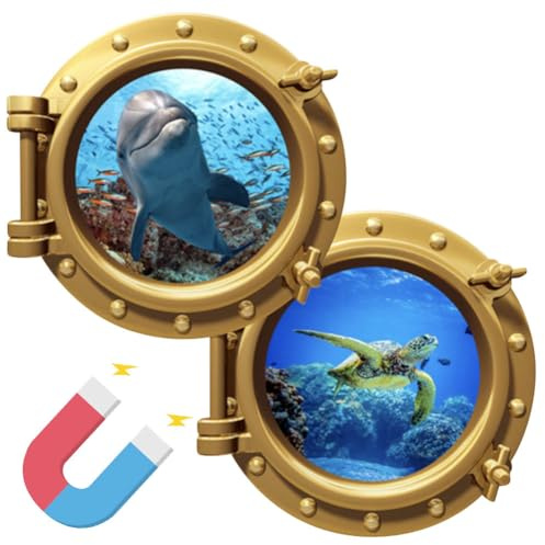 ZUYYON 2 Stück Kreuzfahrt-Tür-Dekorationen, magnetische Kreuzfahrt, Bullauge, Türmagnete, Palme, Delfin, Kreuzfahrtmagnet, das Meer, Naturlandschaft, Kühlschrankdekoration für Karneval, Kühlschrank,
