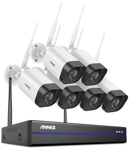 ANNKE 5MP Wireless CCTV Camera System, 10 Channel 5MP Wireless NVR with 6 x 5MP IP Cameras Outdoor, Smart Human Detection, Work with Alexa, 100ft Night Vision, Weatherproof IP67, No HDD Included