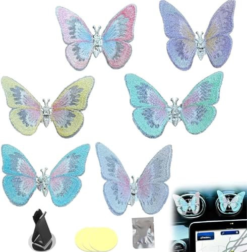 Stickerei-Duft-Schmetterling-Dekoration, Schmetterlings-Auto-Lüftungs-Clips, Dekoration, handzarte Auto-Luftauslass-Dekoration, duftendes Auto-Innenzubehör, Geschenk für Fahrer (gemischt, 6 Stück)