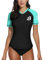 BesserBay Women's Summer Crew Neck Zip Up Uv Sun Protection Rash Guard Swimwear Top Zipper Swimsuit Swimming Costume L