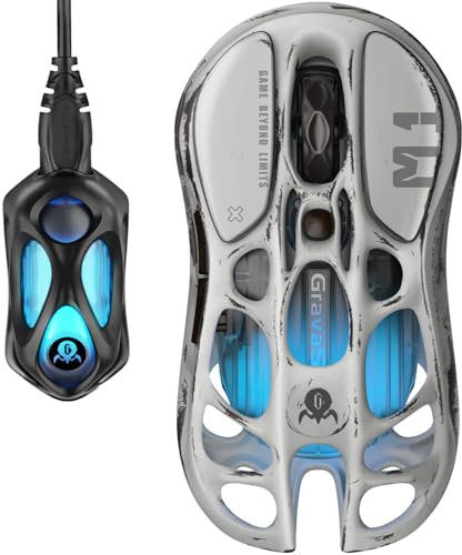 GravaStar Topo da Gioco Mercury M1 Pro, 26.000 DPI, 78g di Design Scavato Leggero, 5 Pulsanti Programmabili, 5 Modalità Dynamic LightSync RGB (Misteia d'argento)