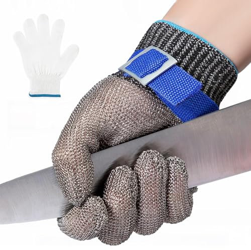 Donfri Kettenhandschuh Metzger Schnittschutzhandschuhe Arbeitshandschuhe Küche Fleisch Austernmesser Handschuhe Dornenfest (L)
