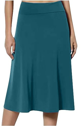 NSICBMNO Blue Women's Long Pleated Midi Flared Tennis School Summer Pencil A Line High Waisted Pull On Skirts