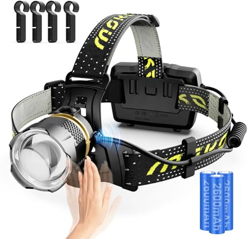 MoKo Stirnlampe Led Wiederaufladbar, 30000 Lumen & 7800 mAh Grosse Kapazität AKKU,8 Lichtmodi mit Bewegungssensor, IP68 Wasserdicht 90° Verstellbar Kopflampe Stirnlampe für Outdoor Camping Angeln