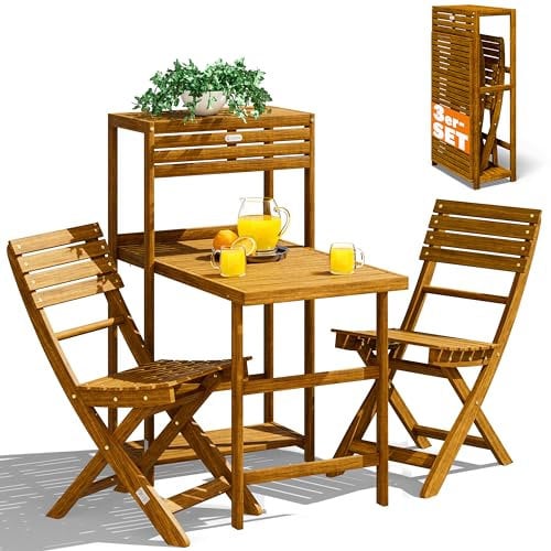Casaria® Balkon Set 2 Personen Wetterfest Klappbar Holz FSC®-Zertifiziert 160kg Belastbarkeit 94x61x117cm Garten Balkon Terrasse 3-teilig Balkonmöbel