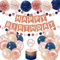 Navy Blau Geburtstag Deko Rosegold HAPPY BIRTHDAY Banner Dunkelblau Seidenpapier Pompoms Runde Circle Girlande Luftballons Roségold Konfetti Ballons Geburtstagsdeko