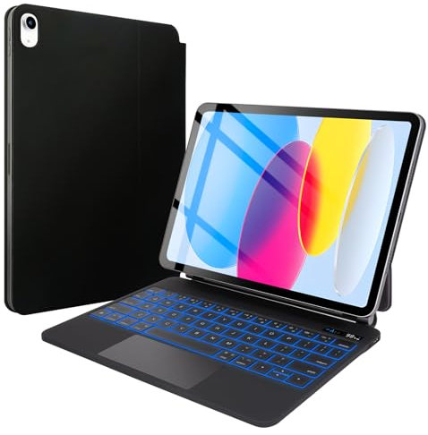 SOPPY Floating Magnetic Keyboard Case for iPad 11th Gen (A17) 11 inch, iPad 10th Generation (2022) 10.9 inch, Magic Case with Trackpad, 7 Color Backlit, LCD Battery Display, UK Layout