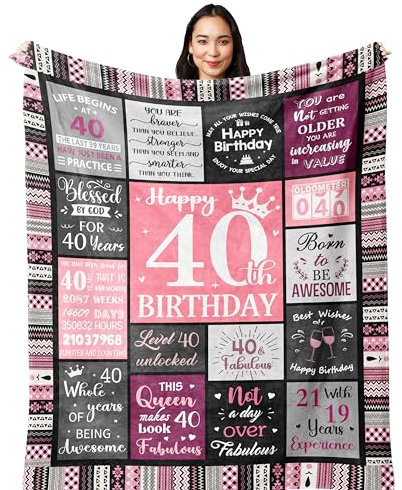 40th Birthday Gifts Women Blanket 150x130CM, 40th Birthday Decorations Women, 40th Birthday Gift Ideas, 1985 Birthday Gifts for 40 Year Old Woman Throws
