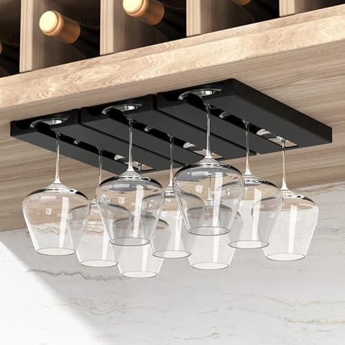 2 Stück Weinglashalter,Glashalter Hängend,weinglashalter wand,stemware gläserhalter,Weingläser Halter Unter Dem Schrank,Schraubenlose HäNgen,Glashalter Geeignet FüR KüChe,Hotel,Bar,Restaurant(Schwarz)