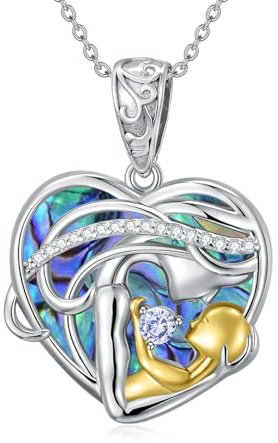 ROMANTICWORK Collier Maman Fille en Argent Sterling 925 Pendentif Collier Mere Fille Coquille D'ormeau Bijoux Maman Cadeau Mere pour Femmes