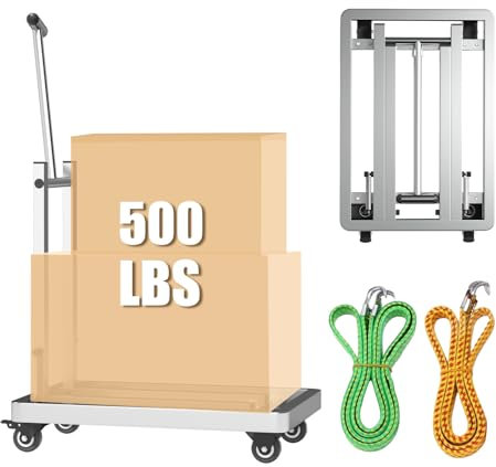 YZNKLXF Faltbare Sackkarre und Puppe, 227 kg, robuster Edelstahl-Werkzeugwagen mit 4 Rädern und 2 elastischen Seilen für Gepäck für Gepäck, Reisen, Umzug und Büro, Einkaufen