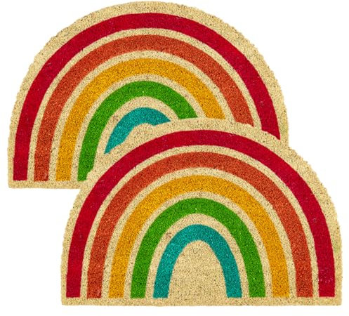 Astra natürliche Fußmatte Kokos - Kokosmatte 40x60cm 2er Set Regenbogen - rutschfeste Schmutzfangmatte - außen Fussmatte - Türmatte überdachter Außenbereich