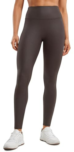 CRZ YOGA Women's Butterluxe 28'' Matte Faux Leather Leggings - No Front Seam High Waist Stretch Gym Leggings Pleather Pants Hot Fudge Brown Foil Pattern 16