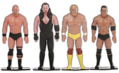 FleXfigs: WWE Legends – 4 Charaktere Pack – Pro Wrestler bewegliche Actionfiguren, Flex It – Pose It!, Sammelspielzeug Miniaturen, lizenziert, Kinder ab 3 Jahren